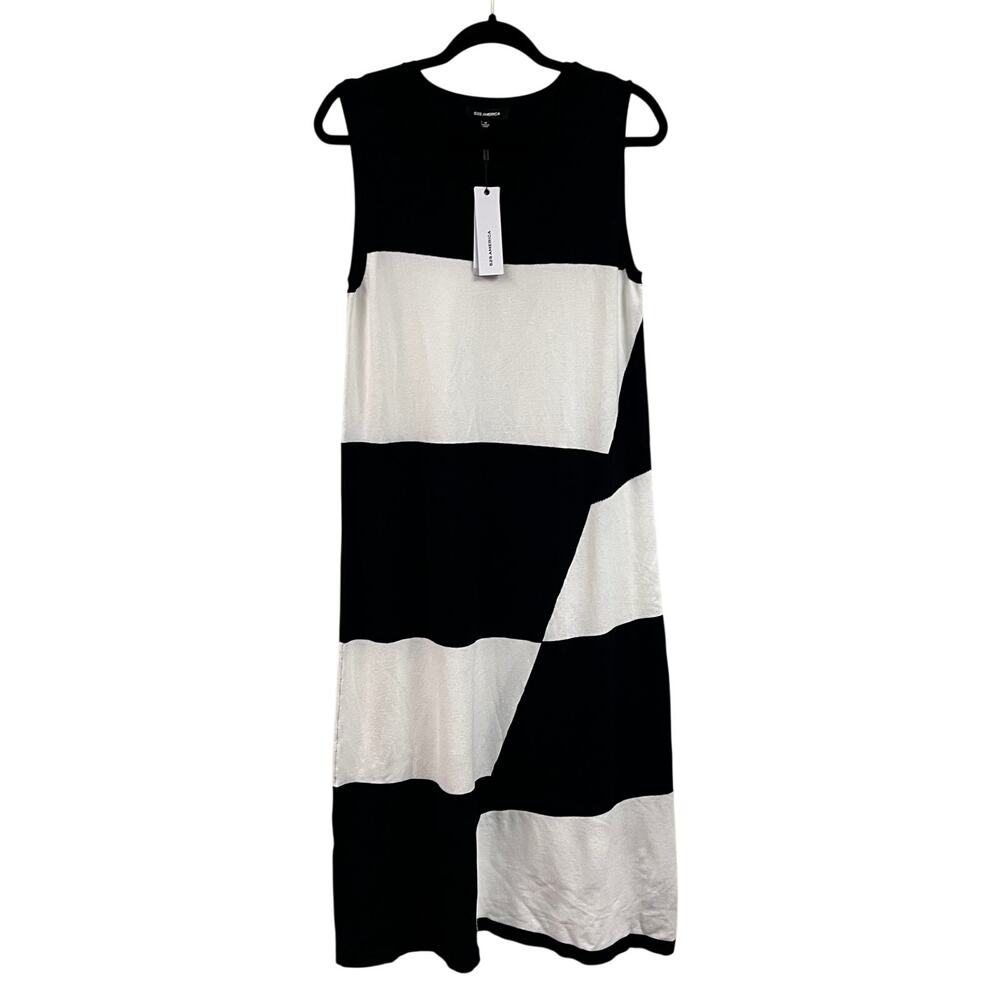 M 525 America Women's Born in Bklyn Midi Dress Sleeveless Black White Geometric